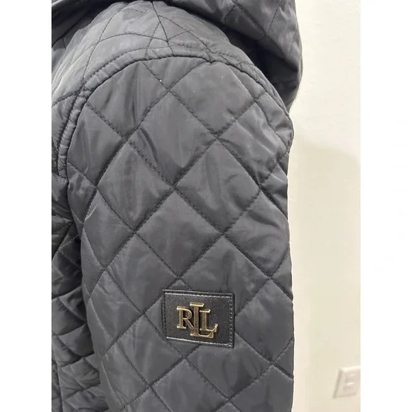 Lauren Ralph Lauren Black Diamond Quilted Hooded Parka Jacket Womens Size Medium - Picture 6 of 10